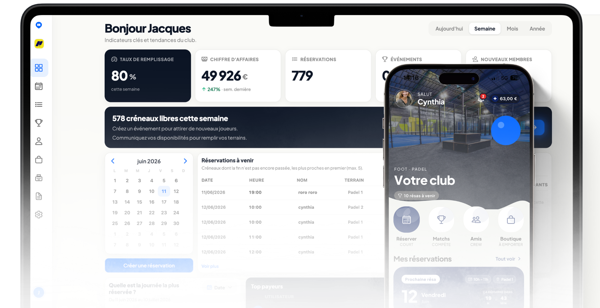 MySportbay — dashboard sur MacBook et application mobile sur iPhone